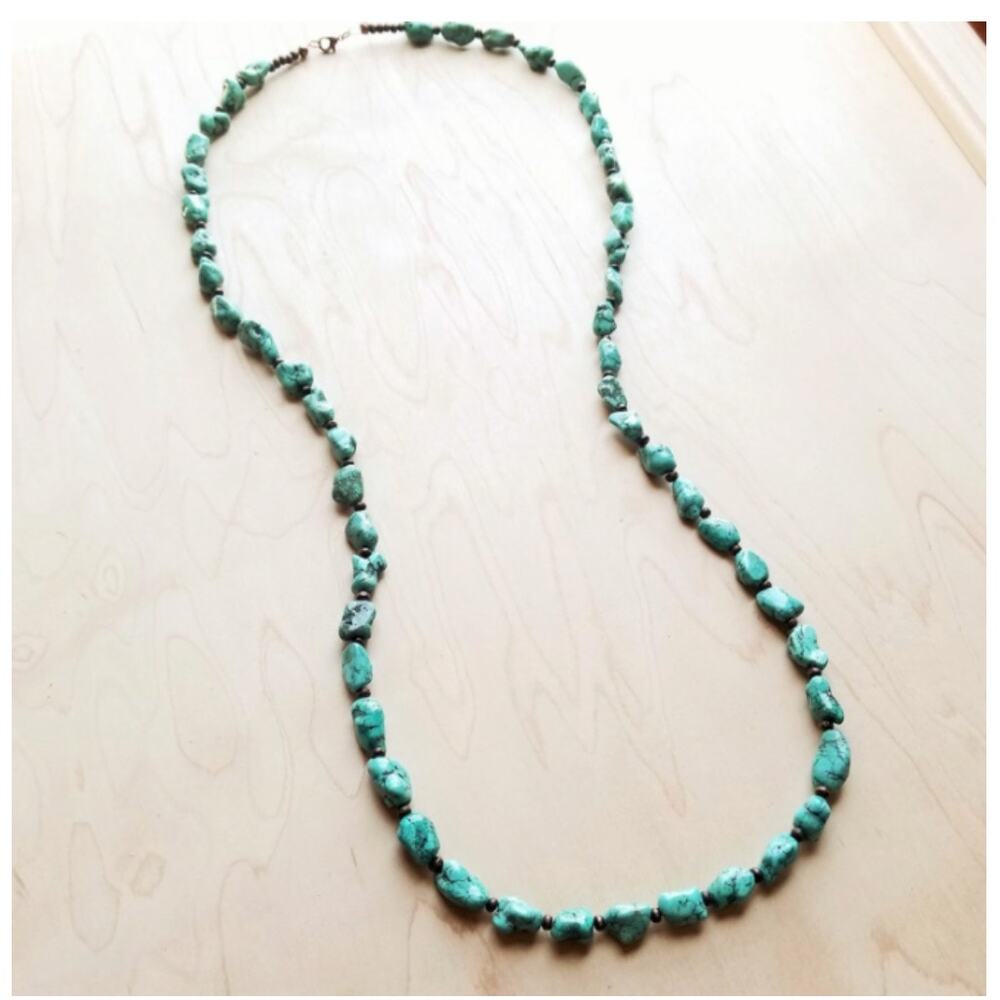 Turquoise and Wood Bead Necklace